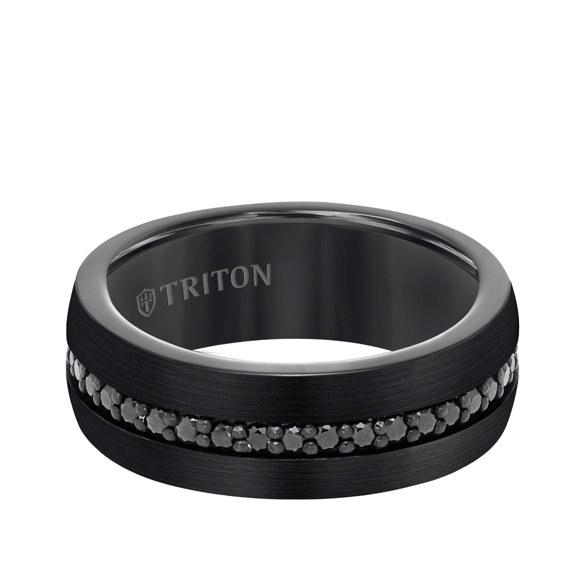 Triton Men's Black Sapphire Satin Finish Wedding Ring in Black Tungsten Carbide front view