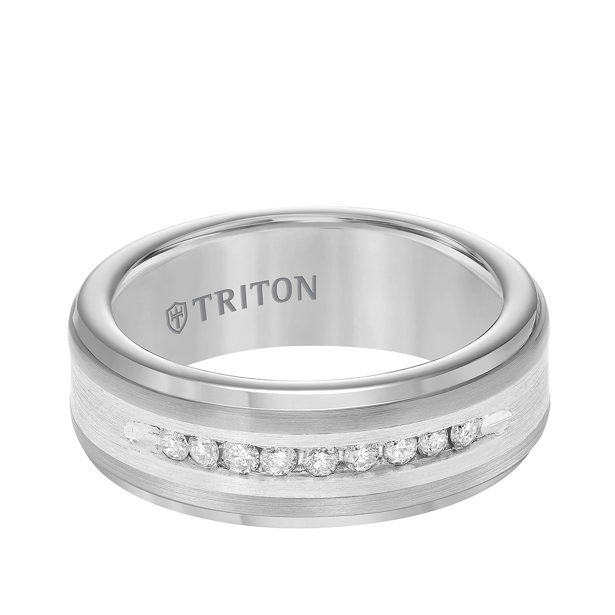Triton 1/4 ct. tw. Men's Round Brilliant Diamond Channel Set Wedding Ring in Tungsten Carbide front view
