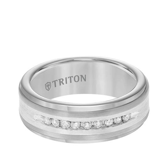 Triton 1/4 ct. tw. Men's Round Brilliant Diamond Channel Set Wedding Ring in Tungsten Carbide front view
