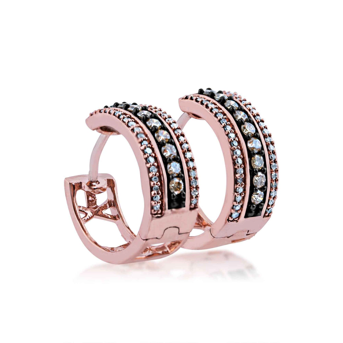 Mocha Collection 1/2 ct. tw. Round Pave Mocha & White Diamond Hoop Earrings with Black Rhodium Plated Center in 10K Pink Gold