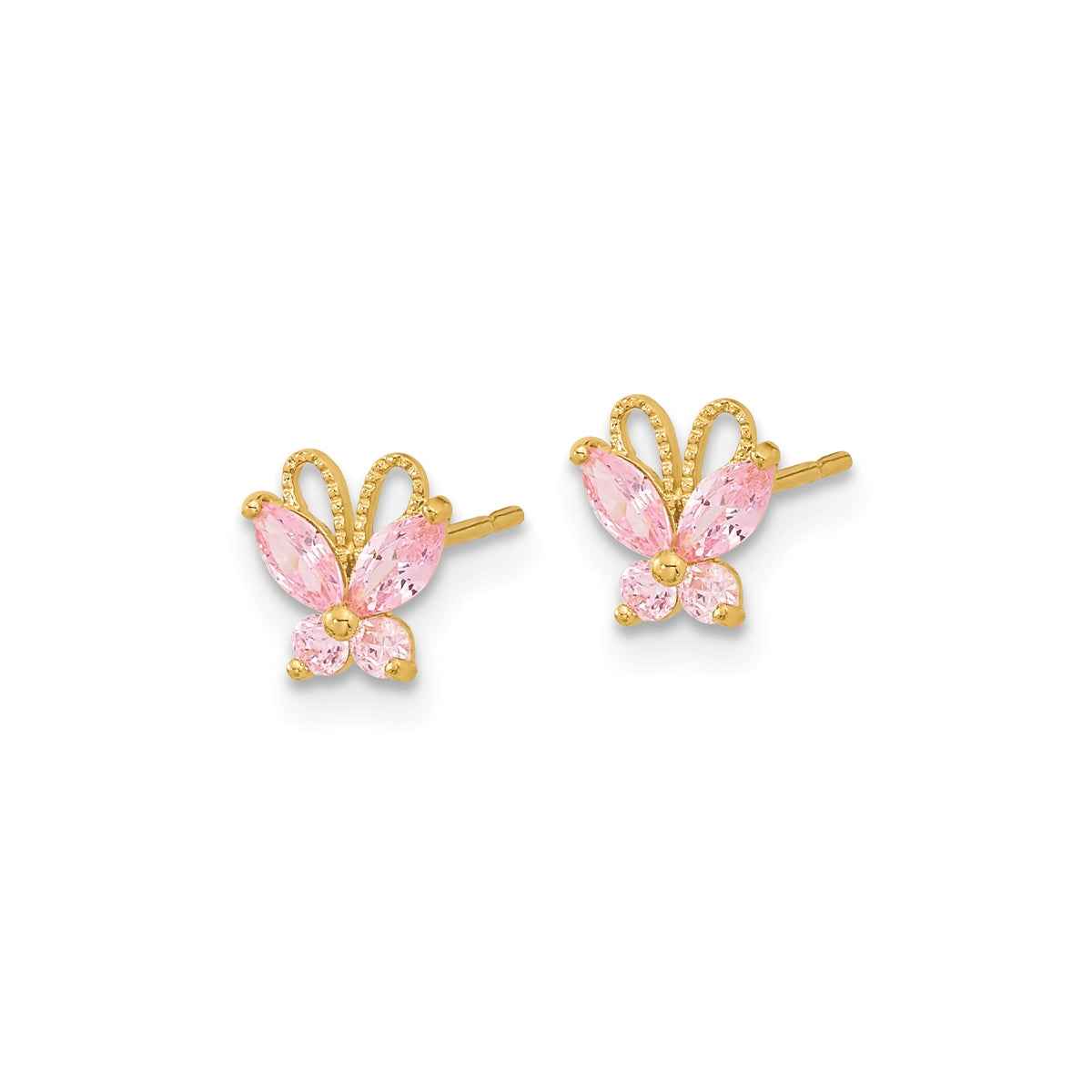 Children's Madi K Marquise Pink Cubic Zirconia Butterfly Earrings in 14K Yellow Gold front view