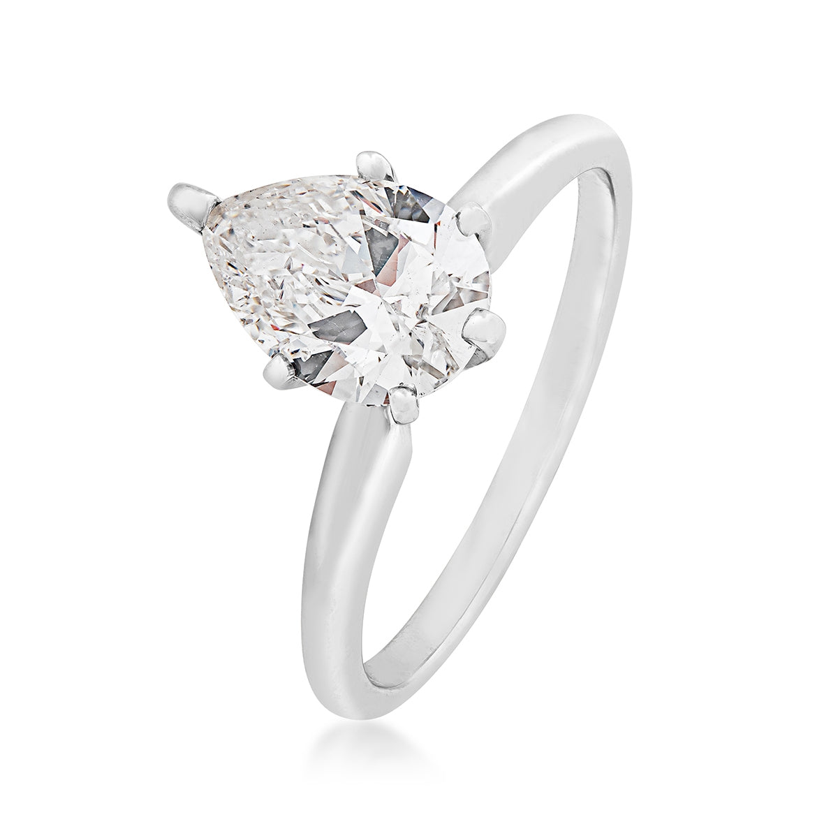Natural 1-1/2 ct. tw. Pear Diamond Solitaire Engagement Ring in 14K White Gold front view