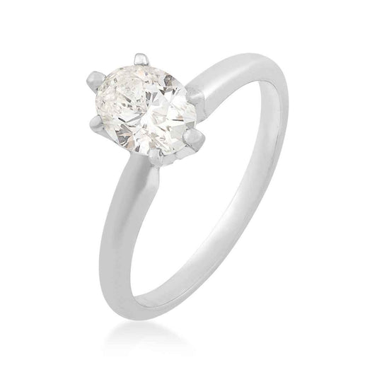 Natural 1 ct. tw. Oval Diamond Solitaire Engagement Ring in 14K White Gold front view