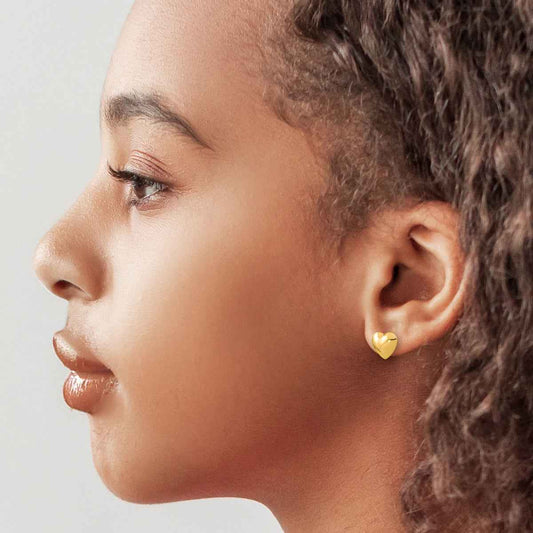 Children's Heart Earrings in 14K Yellow Gold close-up detail