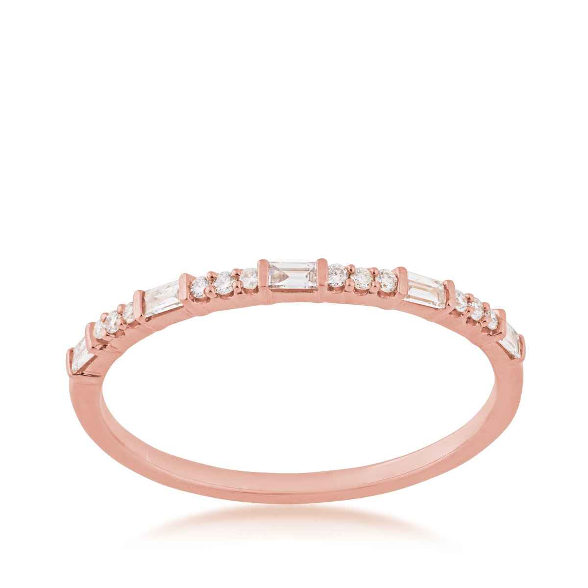 Perfect Match 1/6 ct. tw. Round & Straight Baguette Stackable Diamond Anniversary Ring in 14K Pink Gold