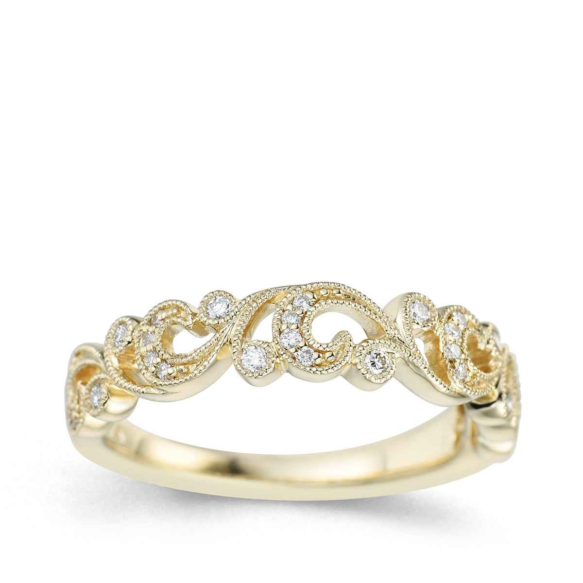 Perfect Match 1/7 ct. tw. Diamond Filigree Design Anniversary Wedding Band in 14K Yellow Gold