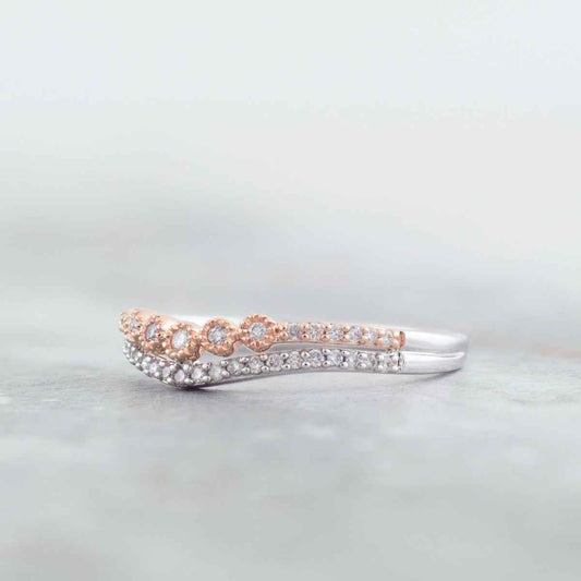 1/5 ct. tw. Contoured Two-Tone Stacked Anniversary Band in 14K White and Pink Gold side profile