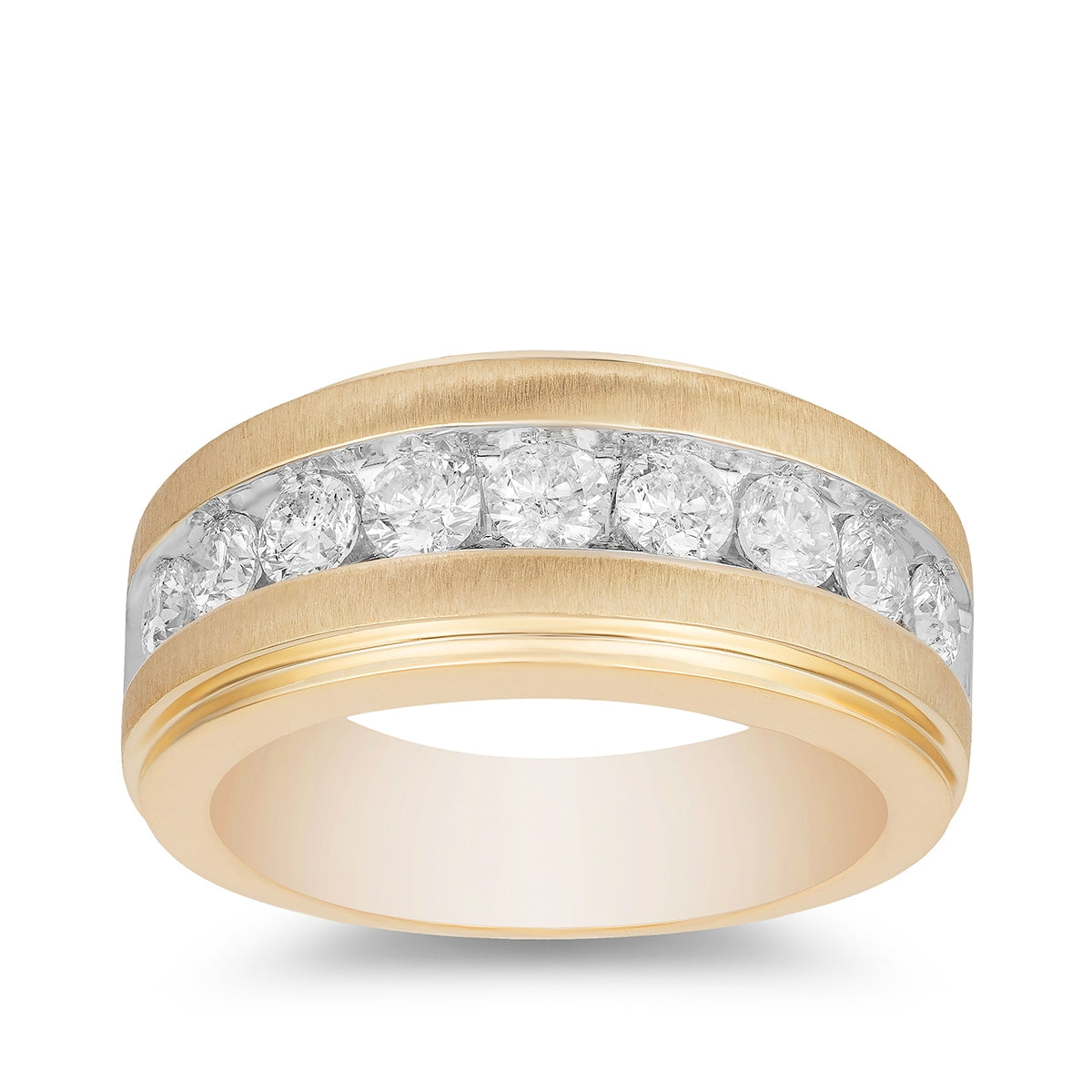 1 ct. tw. Men's 9-Stone Diamond Brushed Finish Wedding Band in 10K Yellow Gold