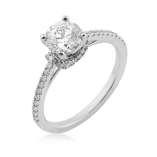 Noventa Elite 1-1/4 ct. tw Round Diamond Engagement Ring with Drop Halo & Scalloped Set Accent Diamonds in 14K front view