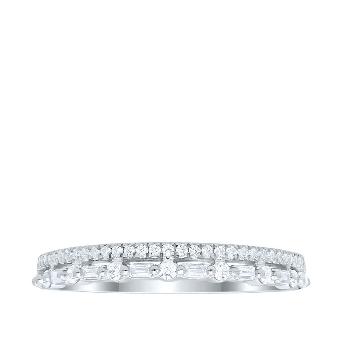 1/4 ct. tw. Round & Baguette Diamond Double Row Anniversary Band in 14K White Gold