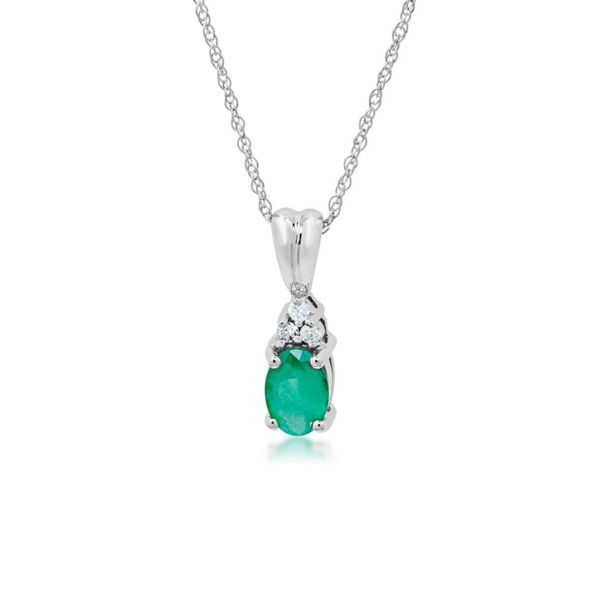 Oval Emerald and Diamond Accent Pendant in 10K White Gold