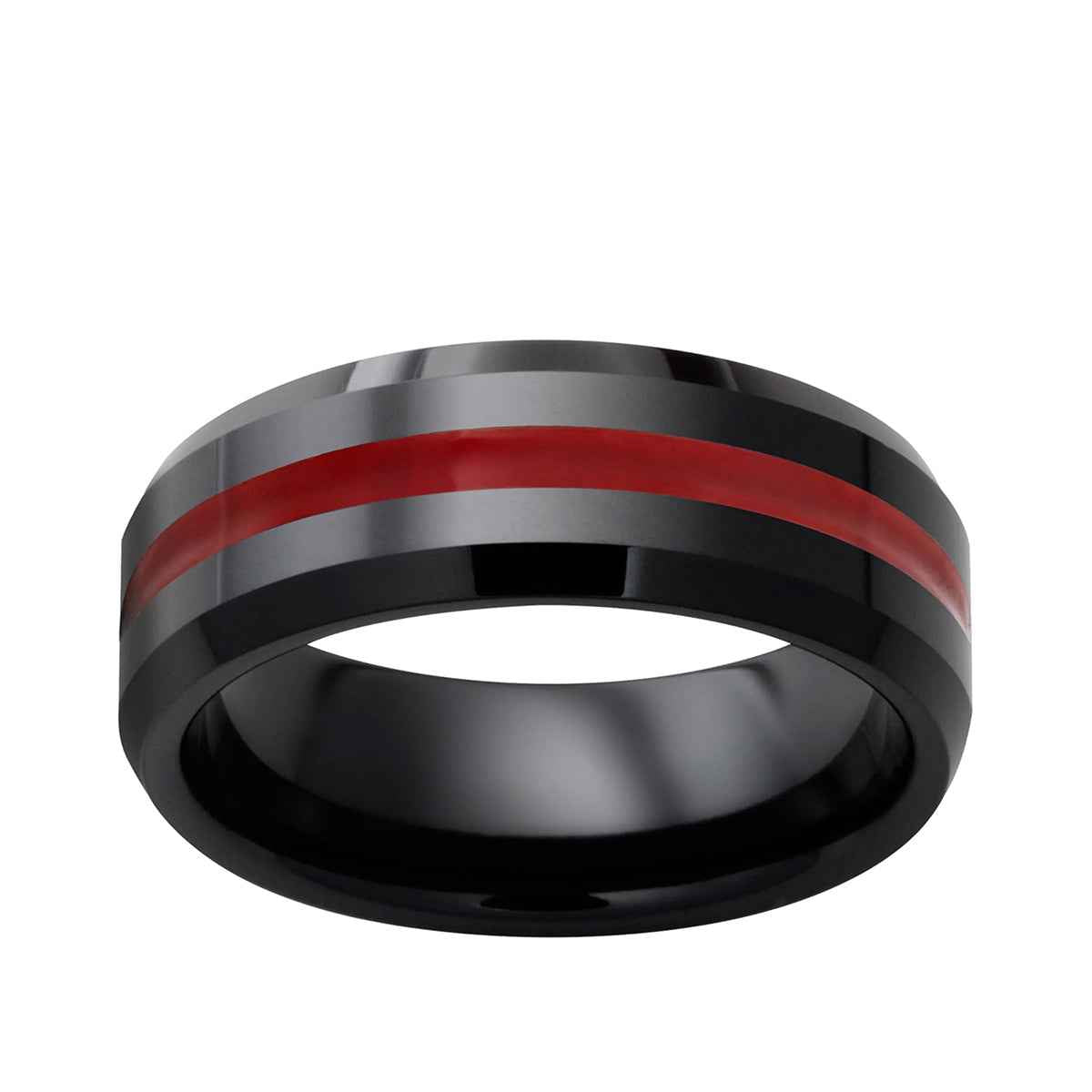 Men's 8.0mm Red Enamel Inlay Wedding Band in Polished Ceramic