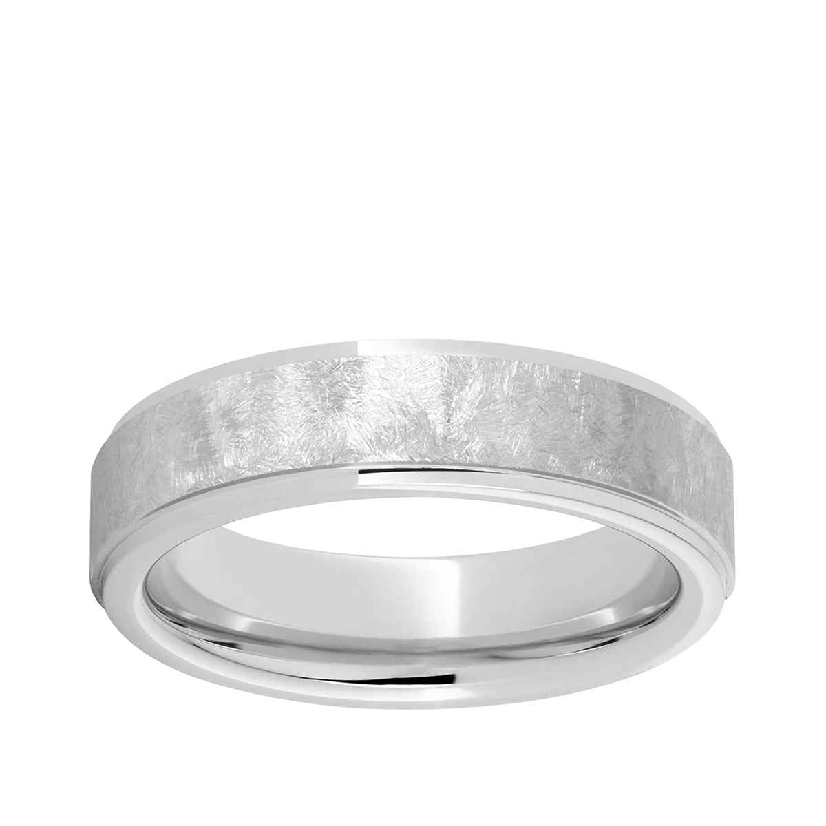 Men's 6.0mm Scratched Designed Wedding Band with Grooved Edge in Serenium