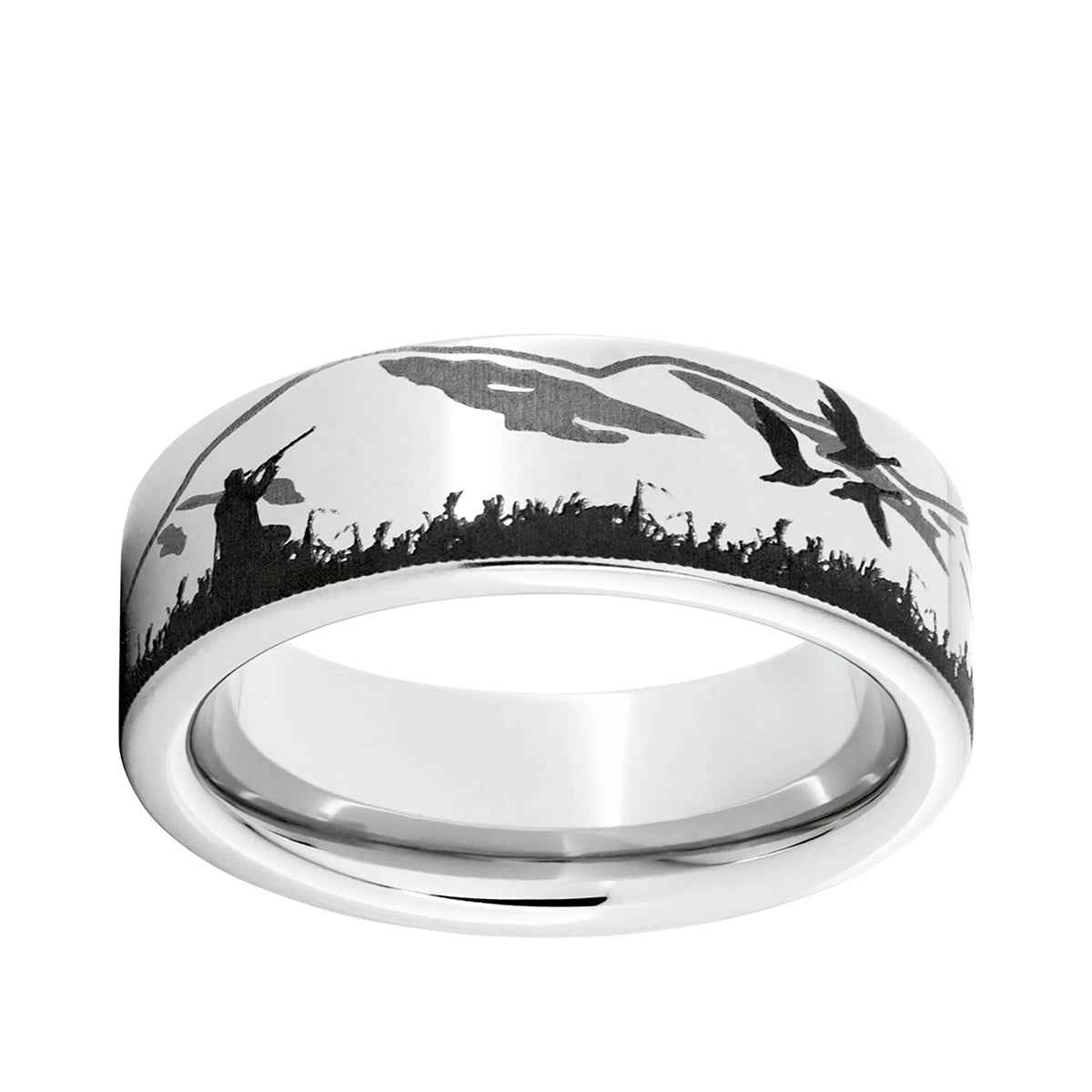 Men's 8.0mm Laser-Etched Waterfowl Hunter Wedding Band in Serinium