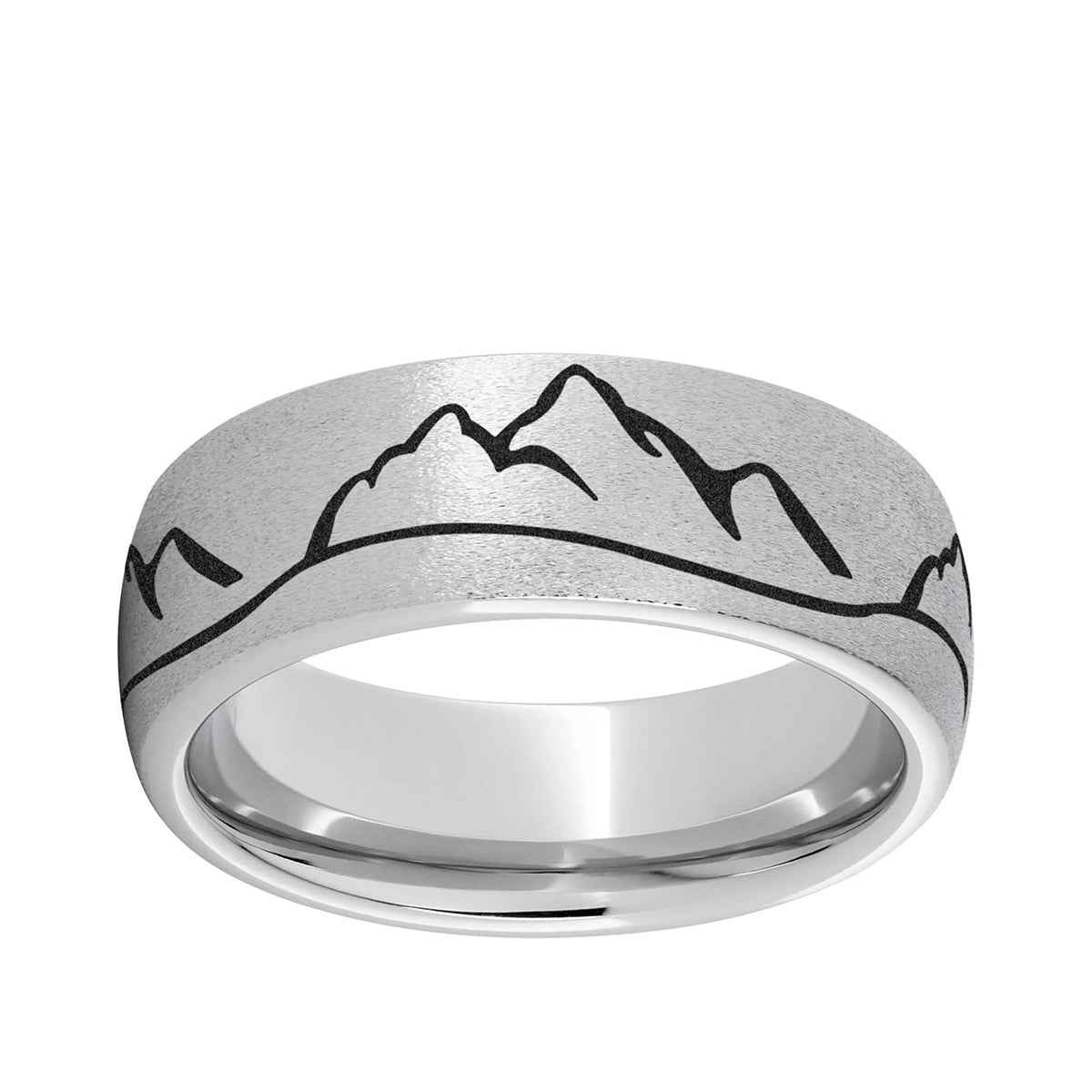 Men's 8.0mm Laser-Etched Mountain Designed Wedding Band in Serinium