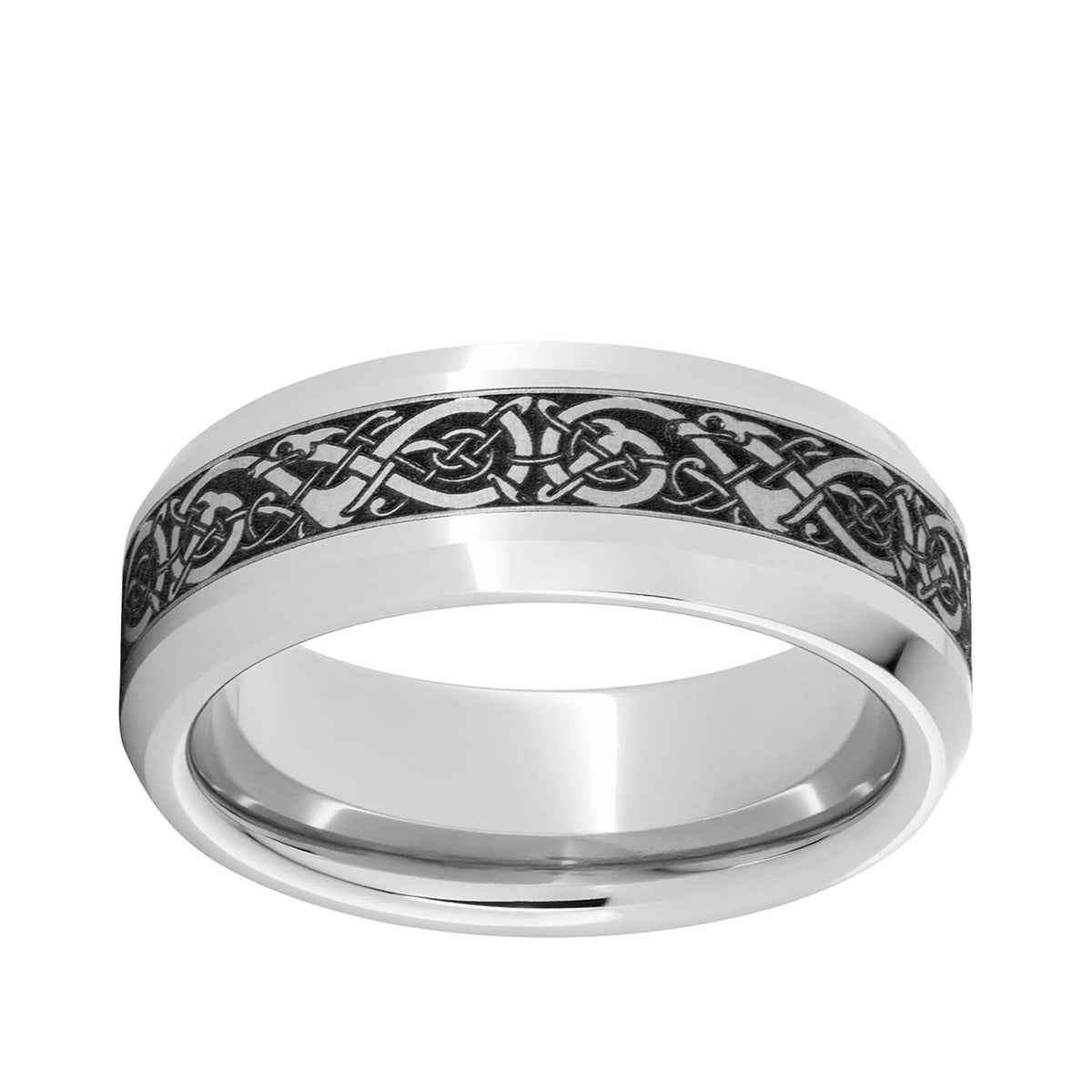 Men's 8.0mm Laser-Etched Viking Design Wedding Band in Serinium
