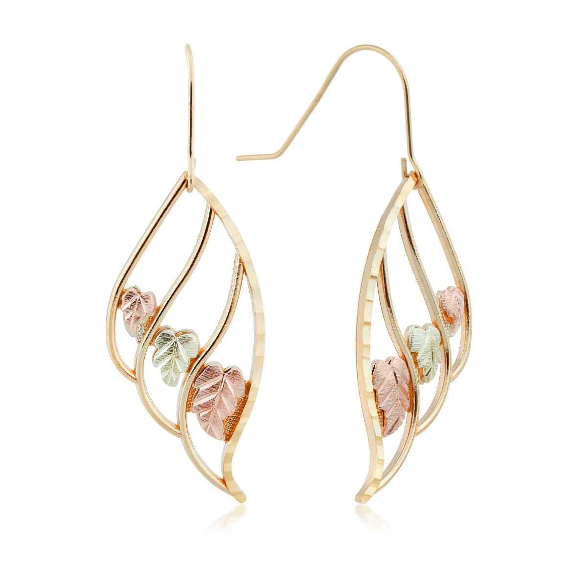 Black Hills Gold Triple Teardrop Earrings in 10K Yellow Gold
