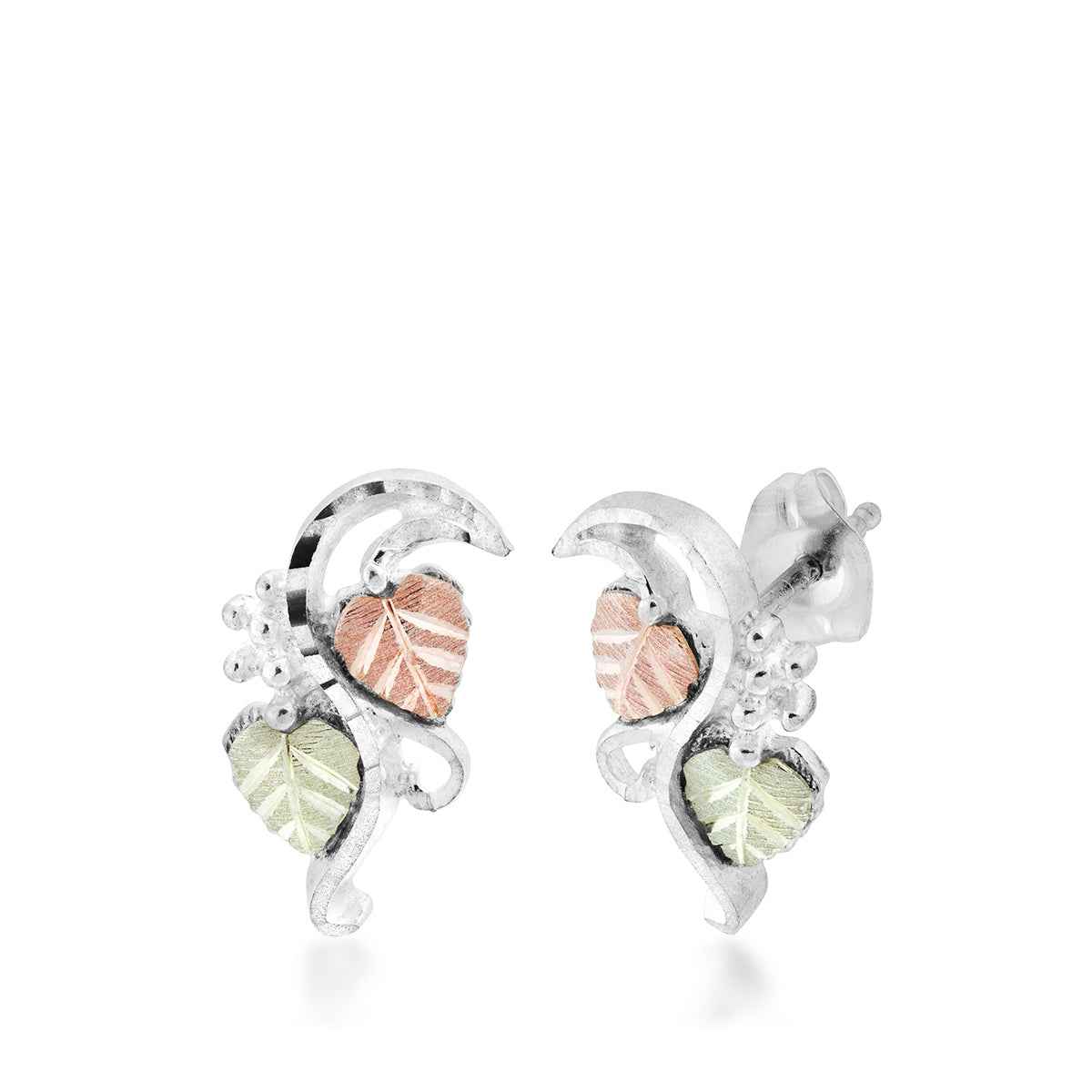 Black Hills Gold Diamond Cut Grapevine & Leaf Earrings in Sterling Silver