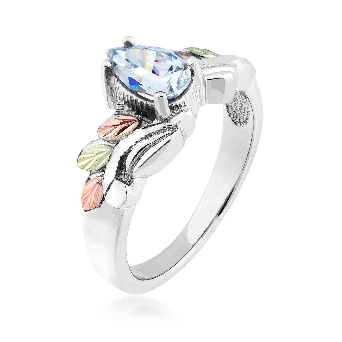 Black Hills Gold Pear Cubic Zirconia Ring in Sterling Silver front view