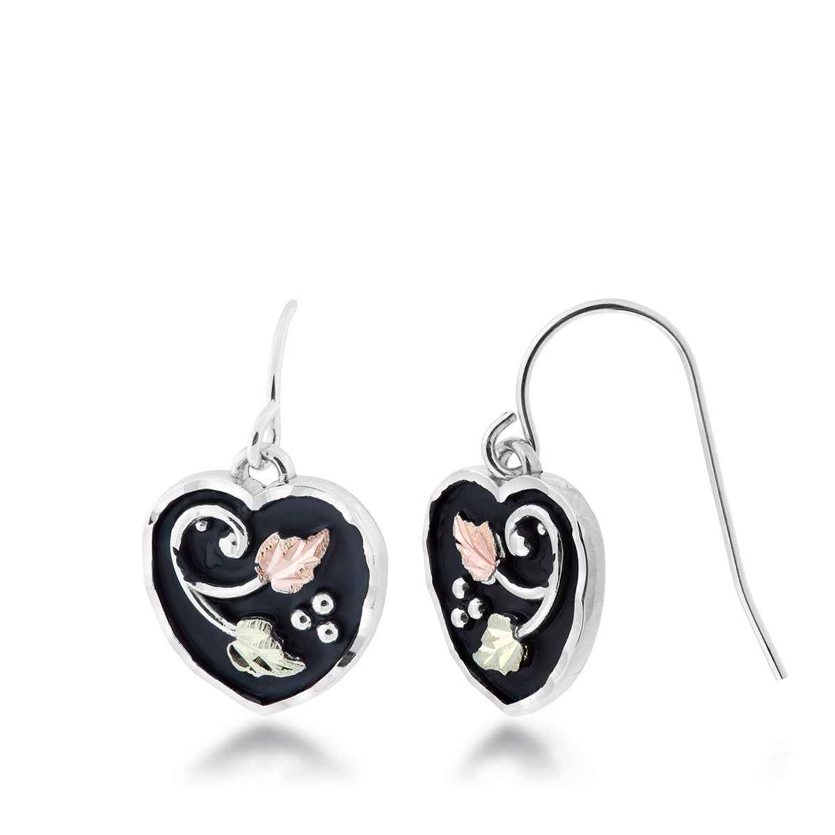 Black Hills Gold Antiqued Heart Dangle Earrings in Sterling Silver