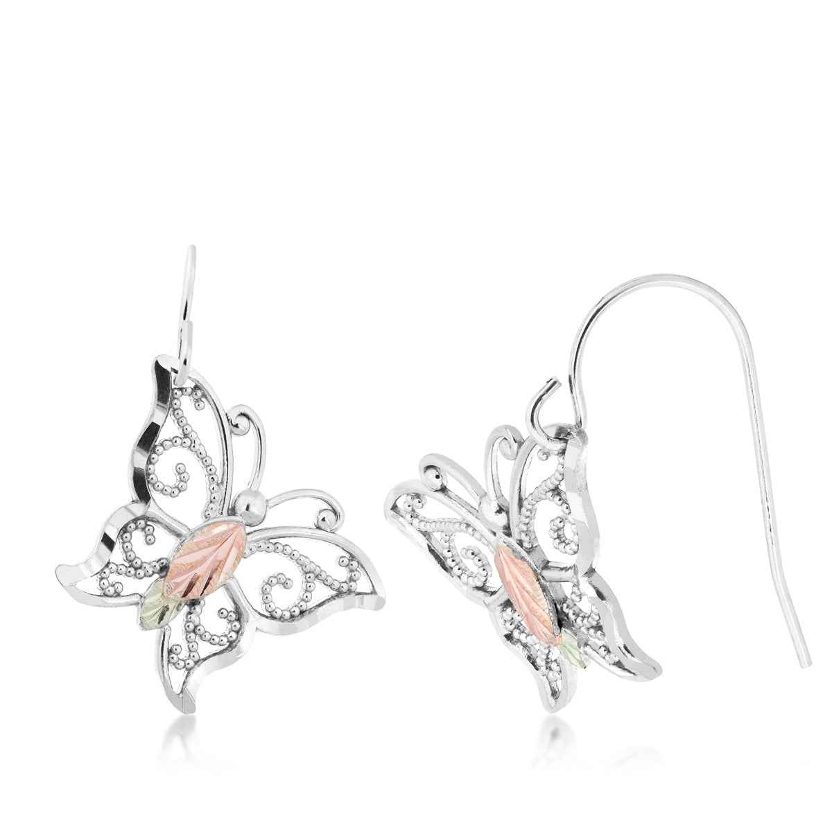 Black Hills Gold Milgrain Butterfly Dangle Earrings in Sterling Silver