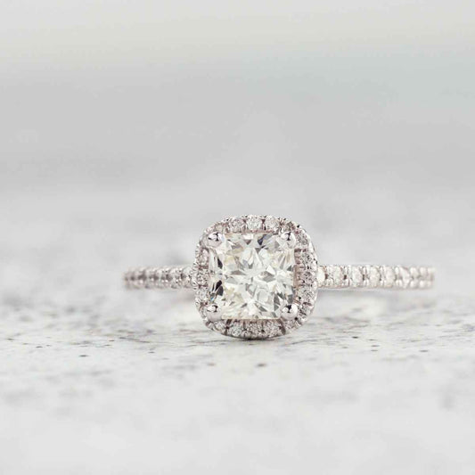 Natural 1-1/4 ct. tw. Cushion Diamond Halo Engagement Ring in 14K White Gold front view
