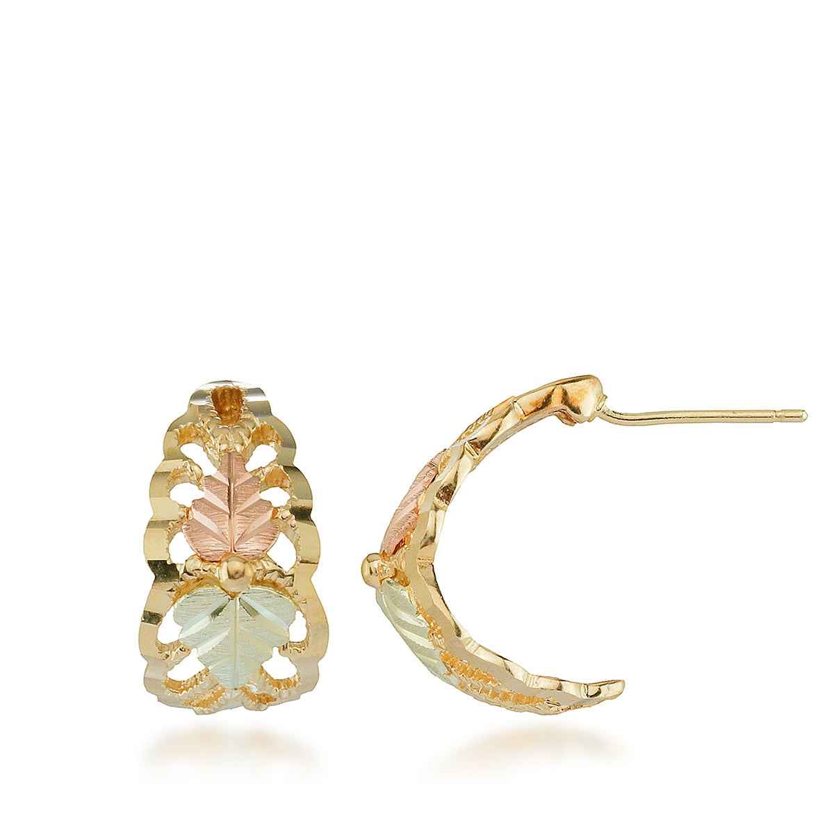 Black Hills Gold Diamond Cut Half Hoop Earrings in 10K Yellow Gold
