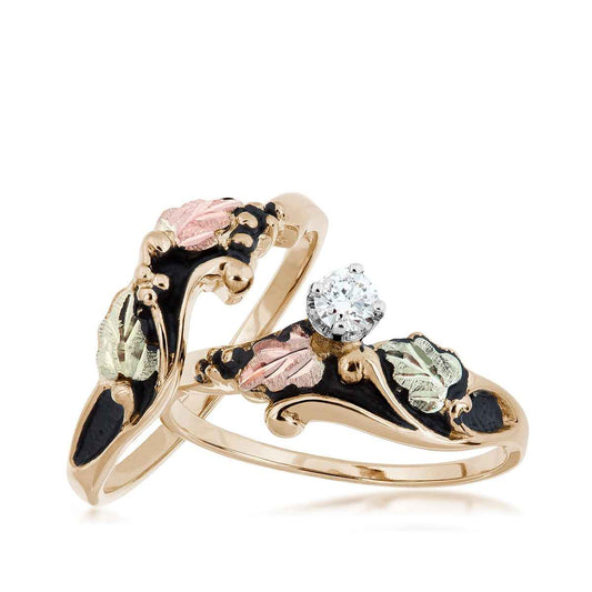 Black Hills Gold 1/6 ct. tw. Round Brilliant Diamond Antiqued Wedding Set in 10K Yellow Gold close-up detail