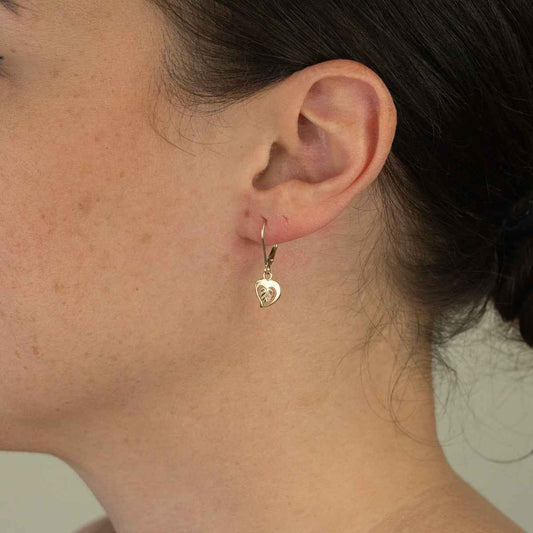 Black Hills Gold Heart & Two-Tone Leaf Dangle Earrings in 10K Yellow Gold front view