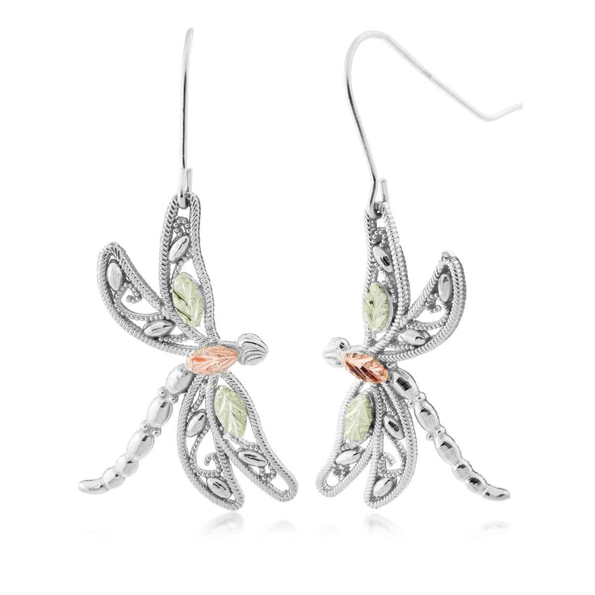 Black Hills Gold Milgrain Dragonfly Dangle Earrings in Sterling Silver