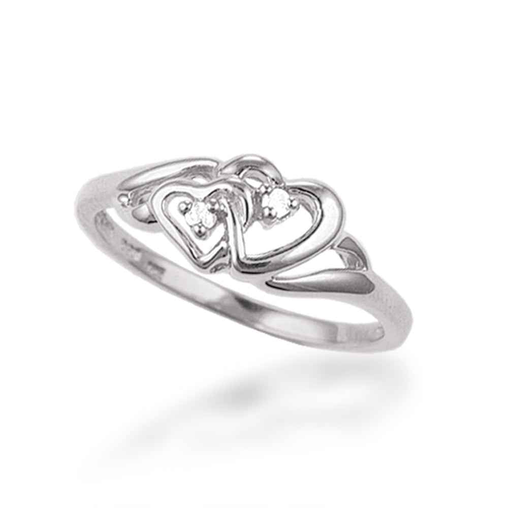 2-Stone Double Heart Diamond Ring in 10K White Gold