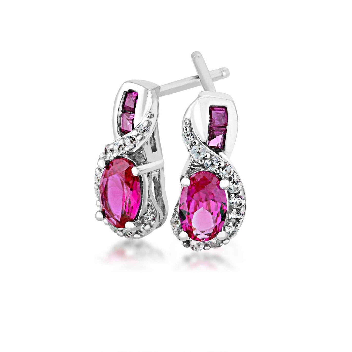 Created Oval Ruby and White Sapphire Accent Earrings in Sterling Silver