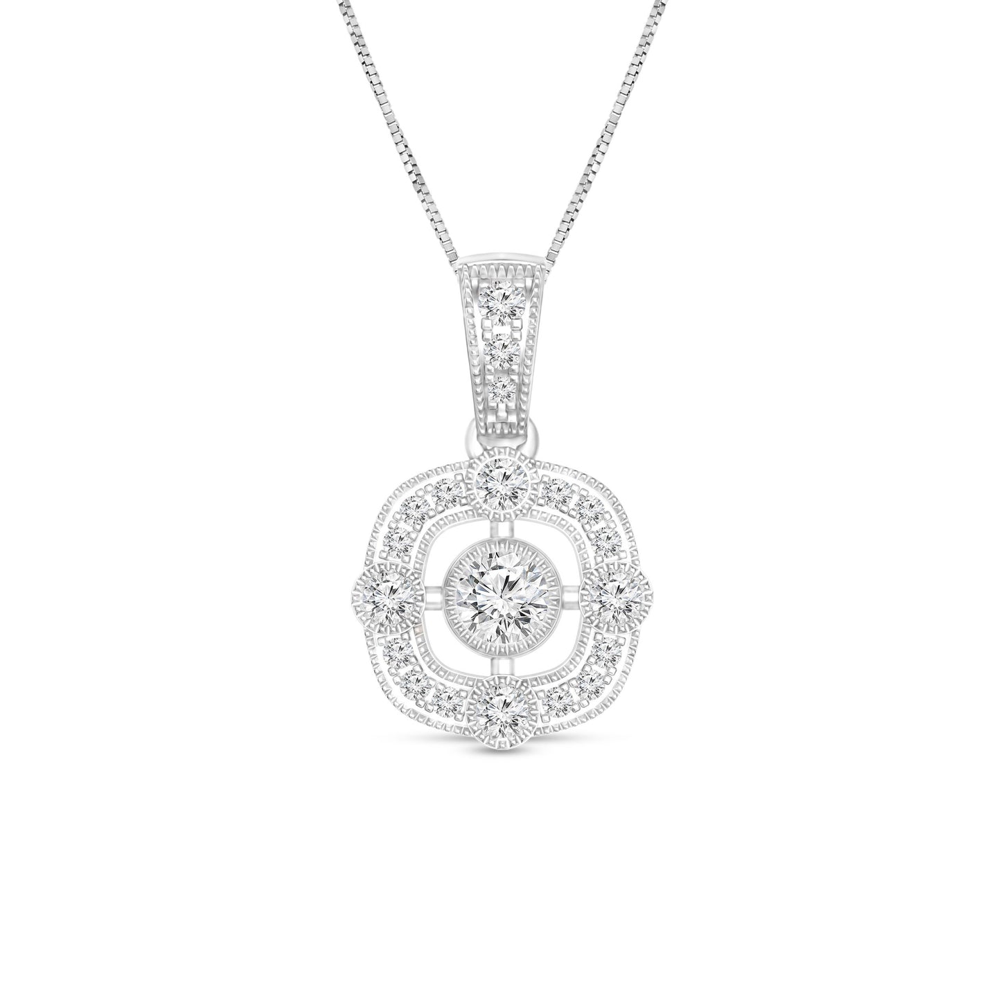 1/4 ct. tw. Diamond Fashion Pendant with Center Stone and Double Milgrain Border Design in 10K White Gold