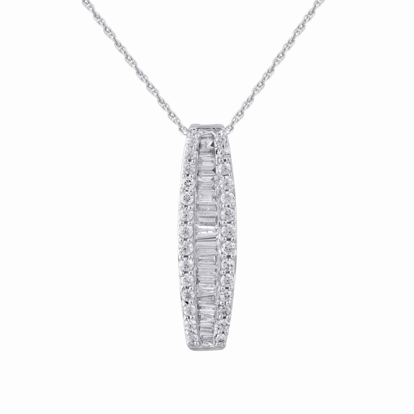 3/8 ct. tw. Round Brilliant and Baguette Diamond Tapered Pendant in 10K White Gold