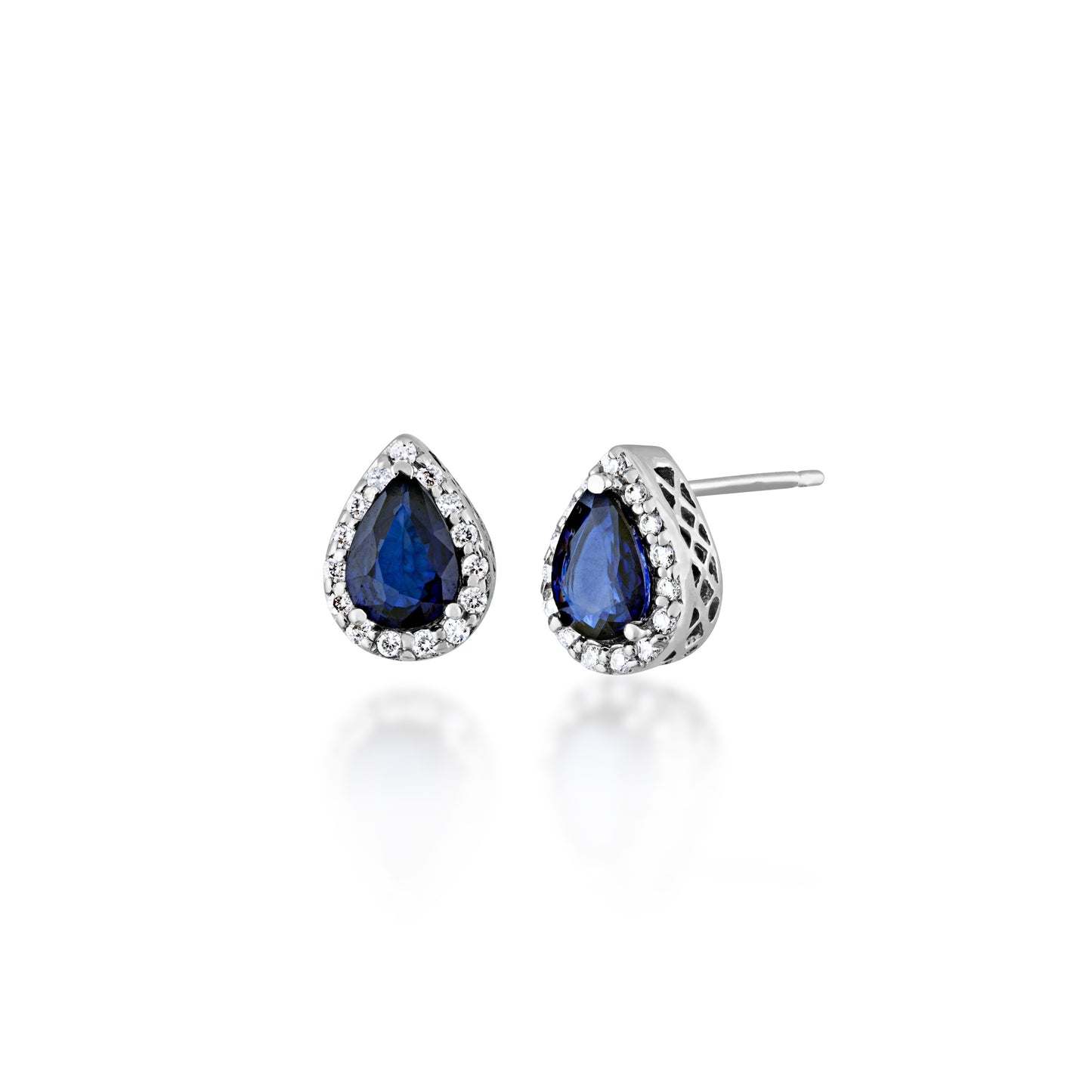 Blue Teardrop Sapphire and 1/5 ct. tw. Halo Diamond Post Earrings in 14K White Gold