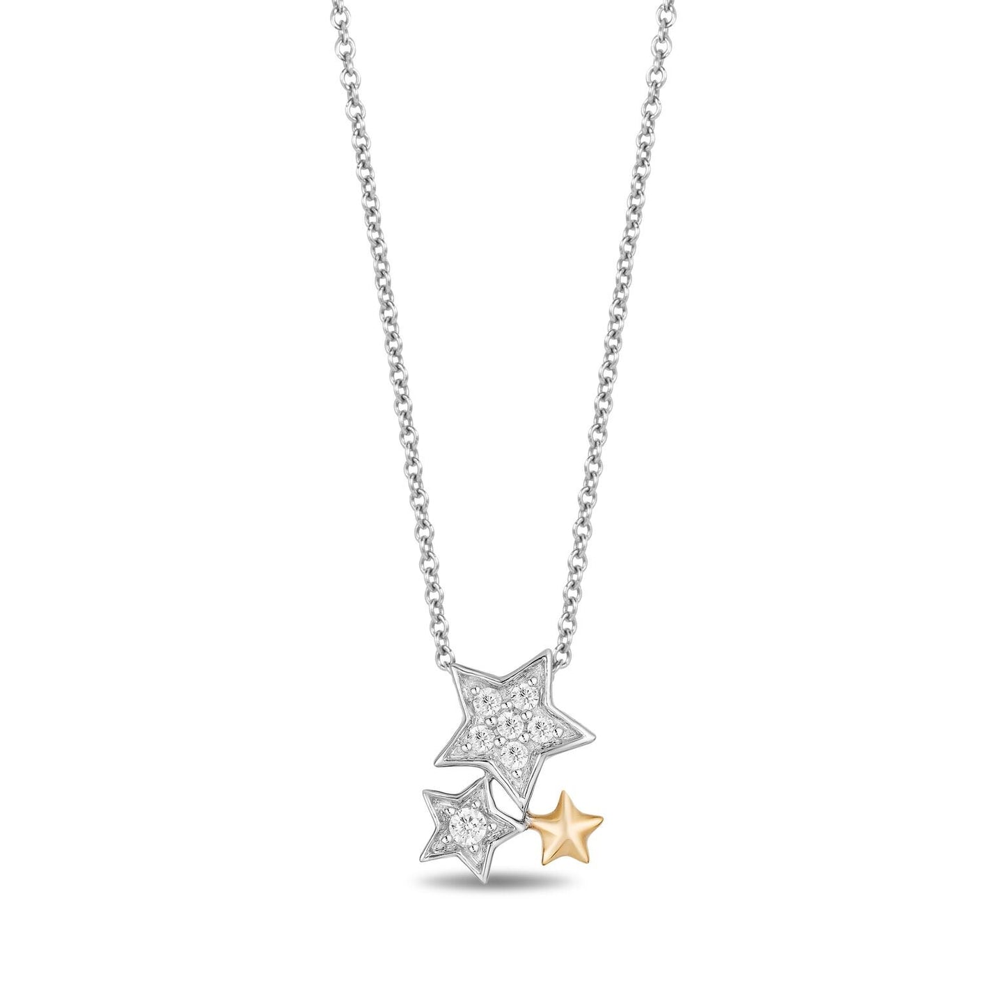 Enchanted Disney 1/10 ct. tw. Tinkerbell Triple-Star Necklace in Sterling Silver and 10K Yellow Gold
