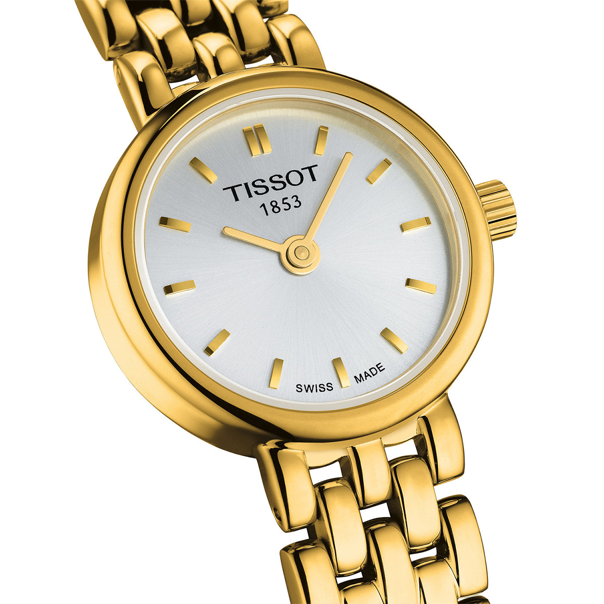gold-tone stainless steel ladies' Tissot Lovely quartz watch with silver dial