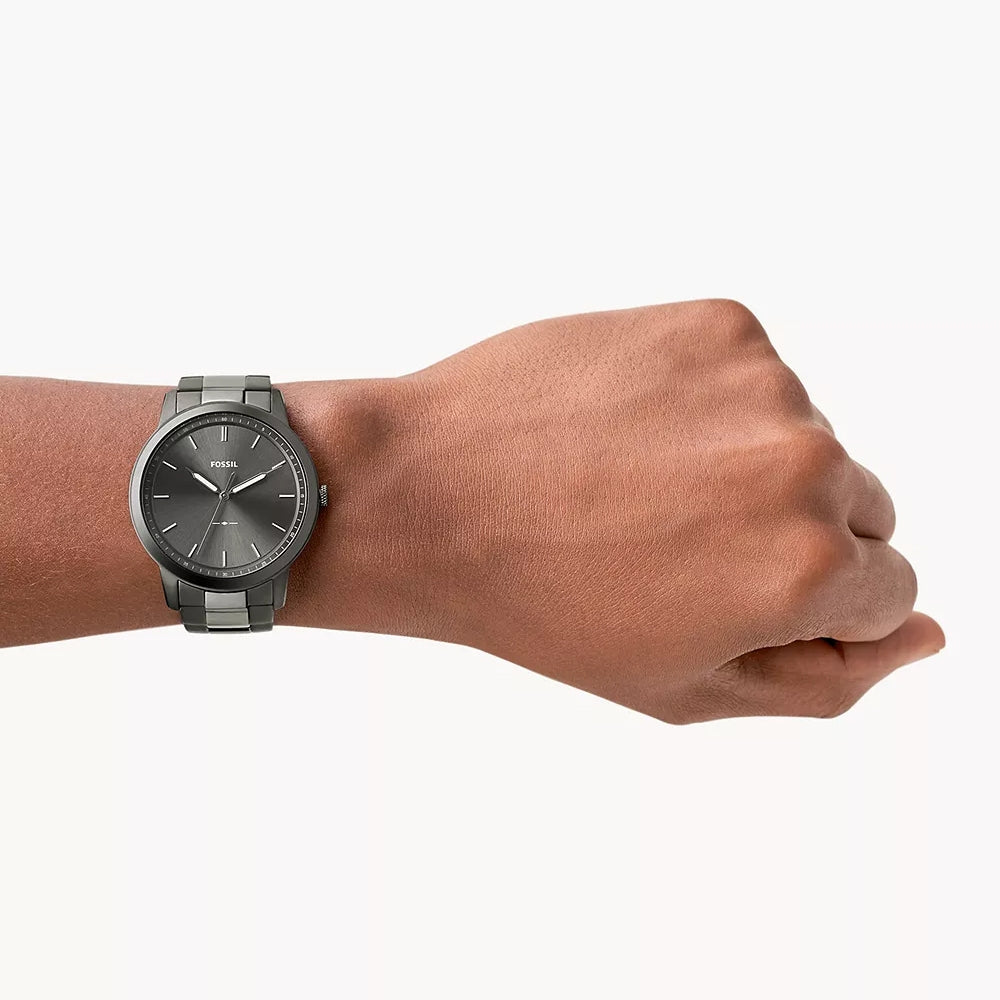 Fossil Men's Minimalist Quartz Gray Stainless Steel Watch with Gray Dial front view