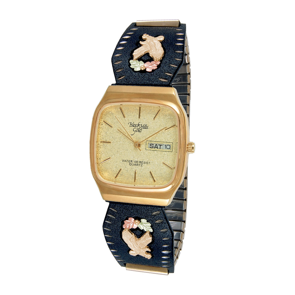 Black Hills Gold Men's Quartz Gold-Tone Stainless Steel Eagle Watch with Champagne Dial & Powder Coated Band