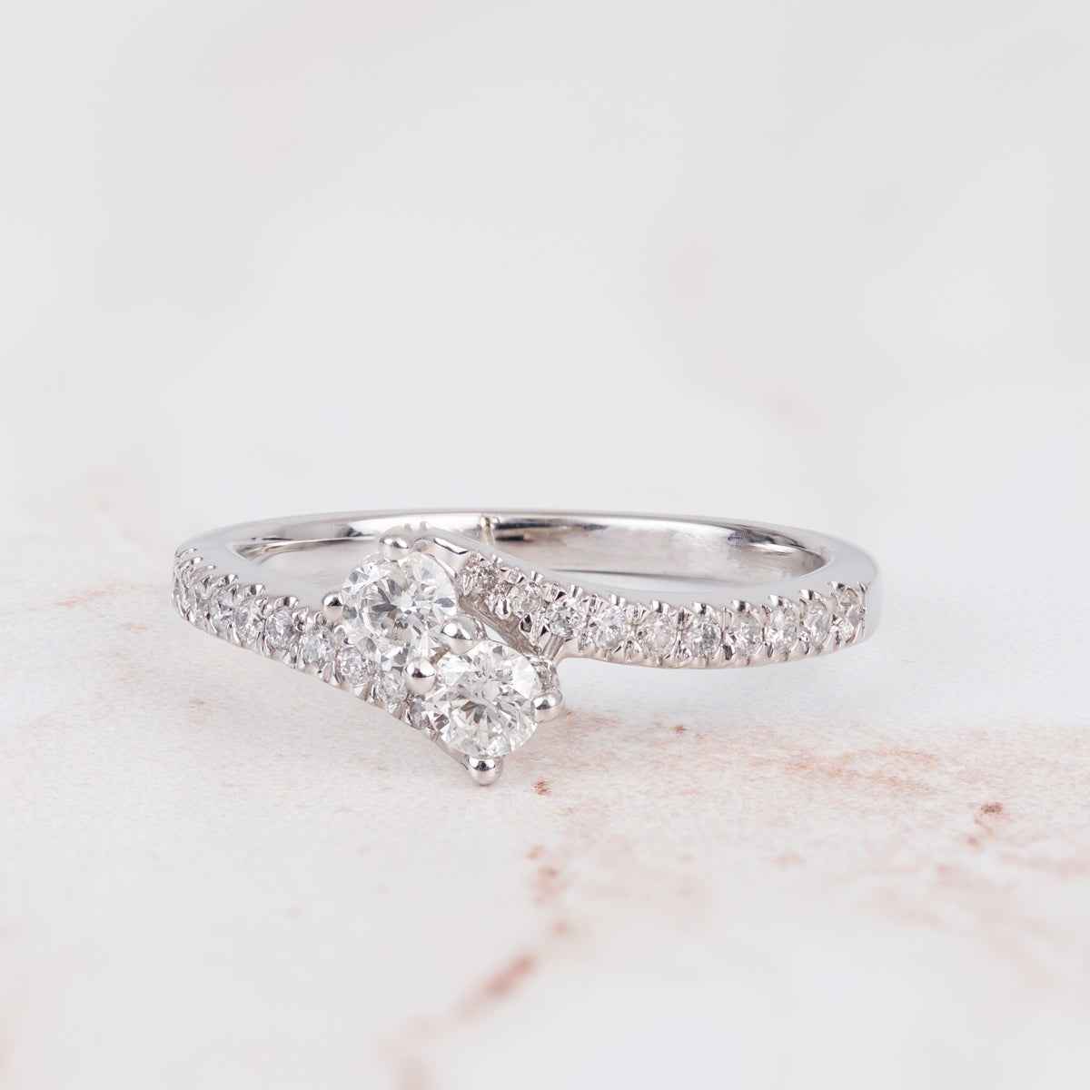 2Beloved 1/2 ct. tw. Diamond 2-Stone Anniversary Ring in 14K White Gold close-up detail