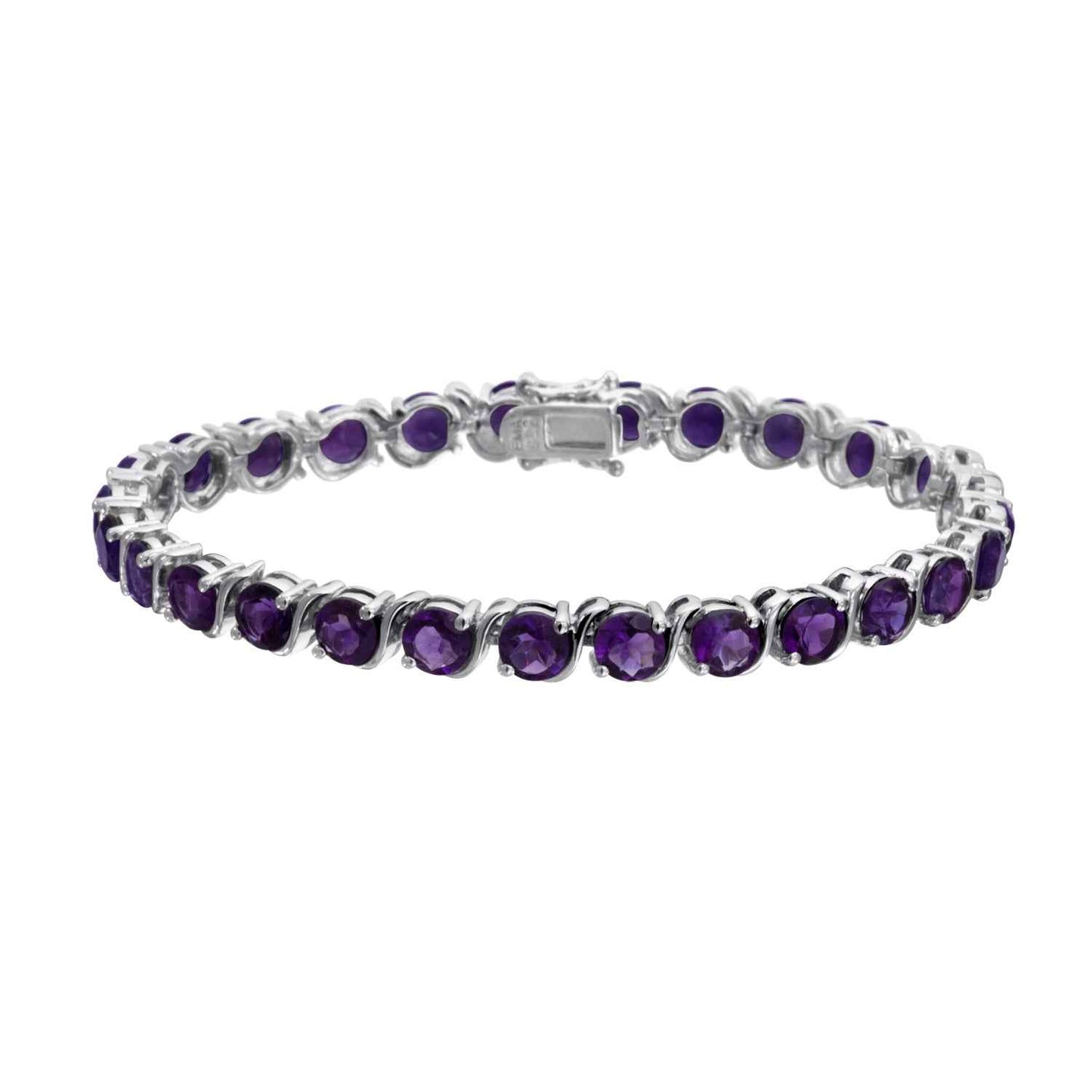 Genuine Round 5mm Amethyst Bracelet in Sterling Silver