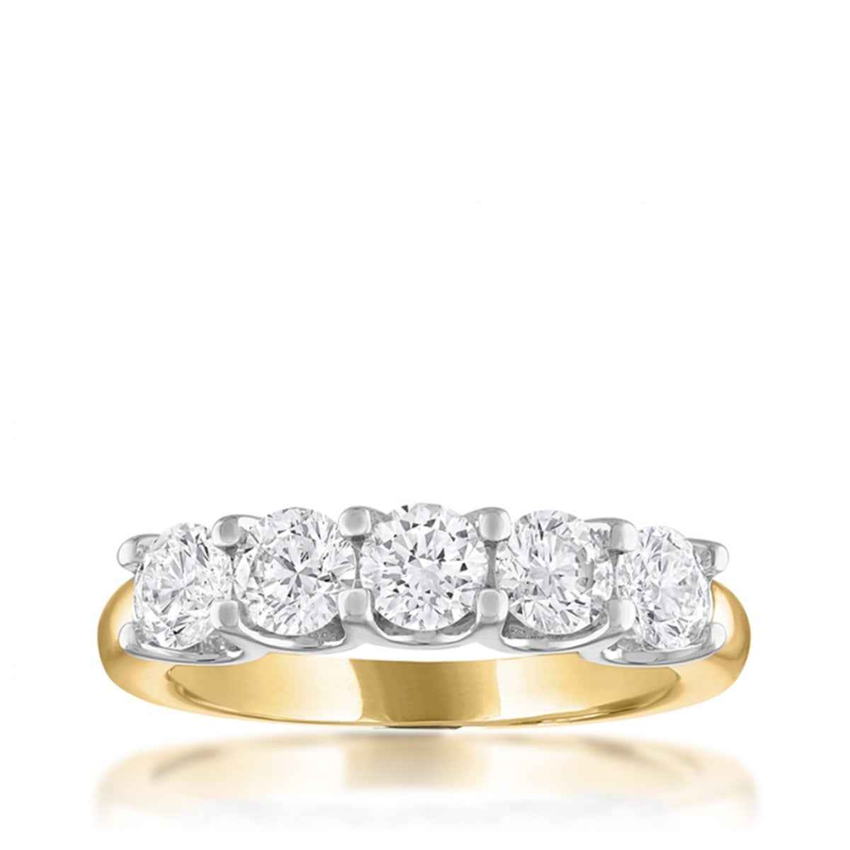 1-1/2 ct. tw. 5-Stone Prong Set Diamond Anniversary Band in 14K White and Yellow Gold