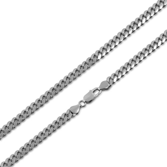 7mm 24-inch Miami Cuban Chain Necklace in Sterling Silver front view