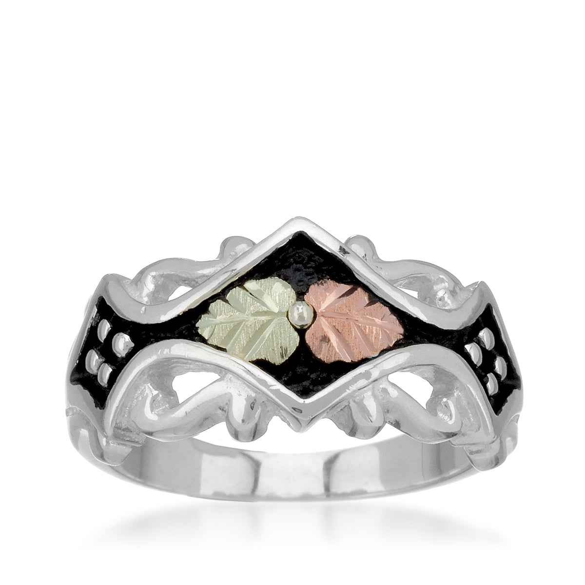 Black Hills Gold Antiqued Double Leaf Vintage Ring in Sterling Silver