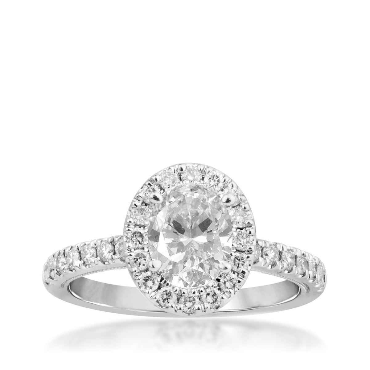 Adamante 1-1/2 ct. tw. Lab-Grown Oval Diamond Halo Engagment Ring in 14K White Gold