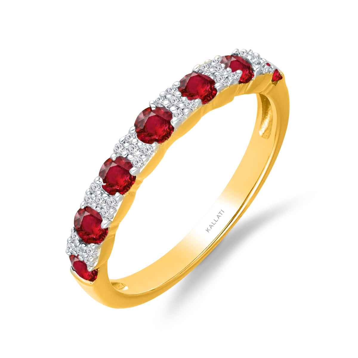 Kallati Round Ruby & 1/10 ct. tw. Diamond Cluster Ring in 14K Yellow Gold