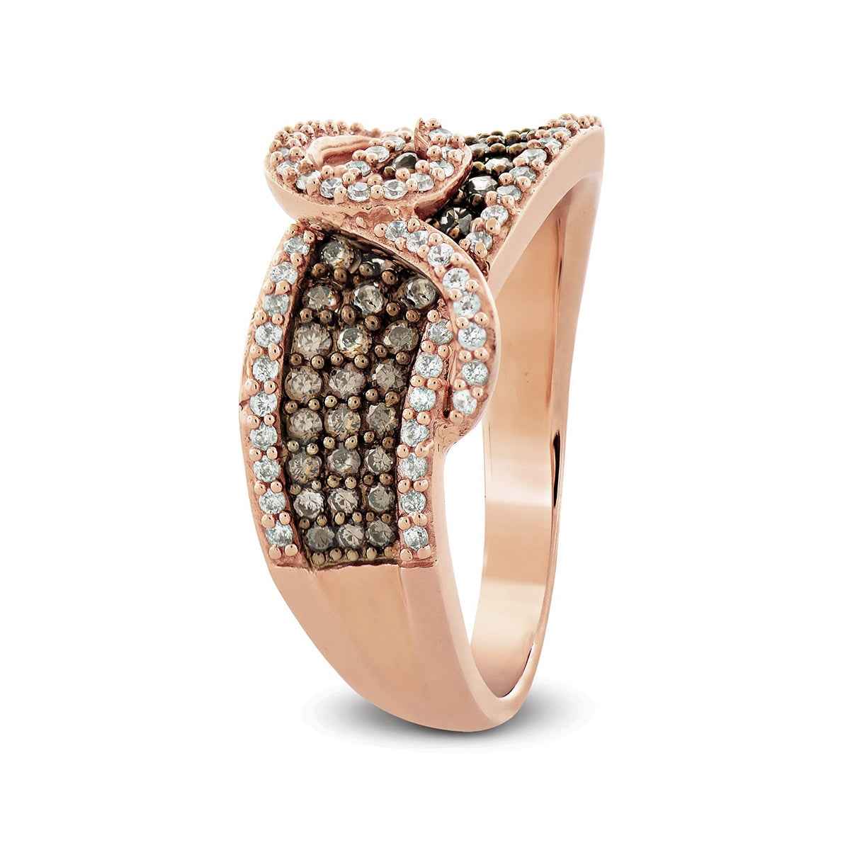 Mocha Collection 3/4 ct. tw. Mocha Diamond Pave Crossover Twist Ring in 10K Pink Gold front view