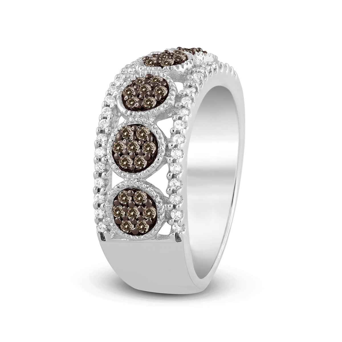Mocha Collection 1/2 ct. tw. Mocha Diamond Cluster Milgrain Ring in 10K White Gold front view