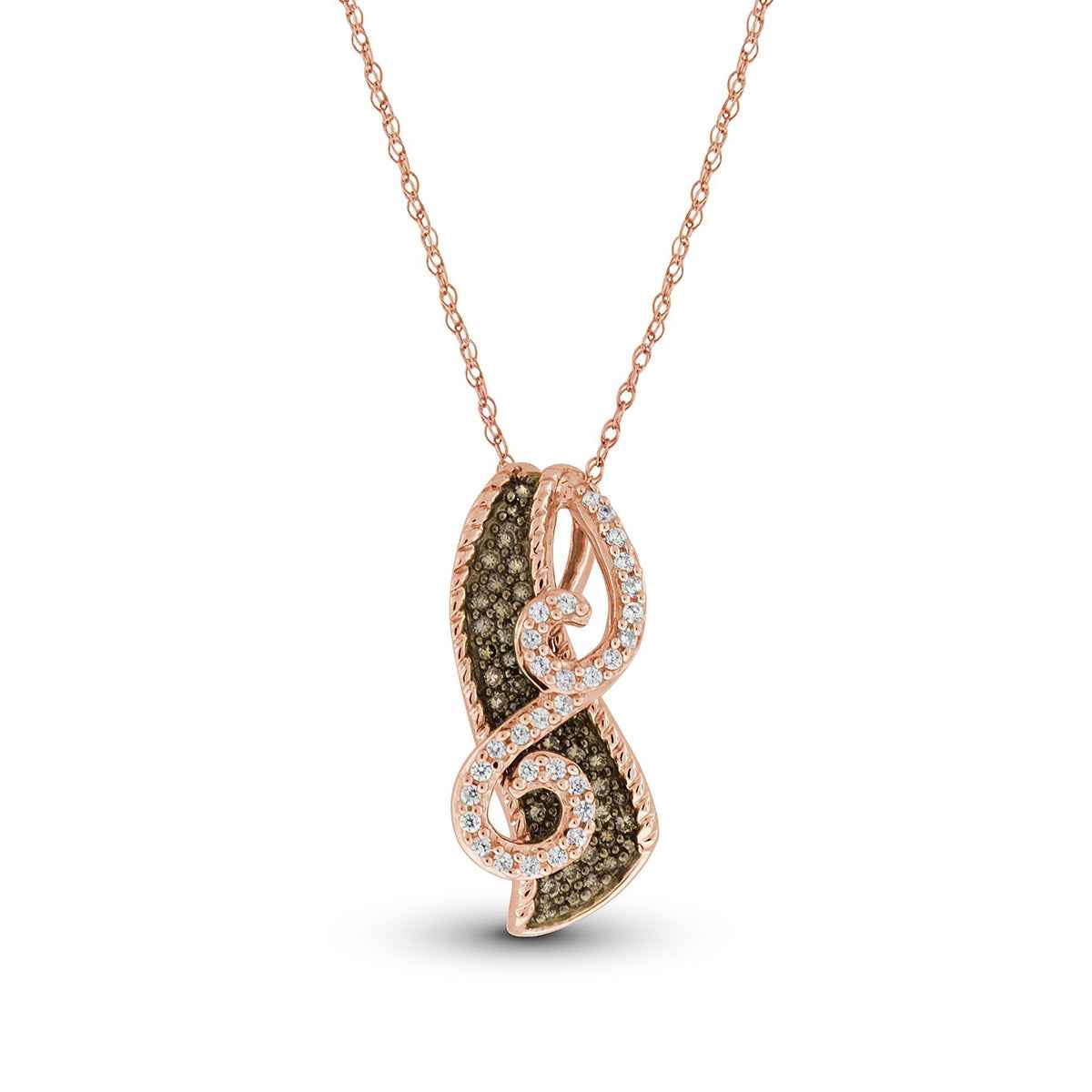 Mocha Collection 1/2 ct. tw. Mocha Diamond Pave Twist Pendant in 10K Pink Gold