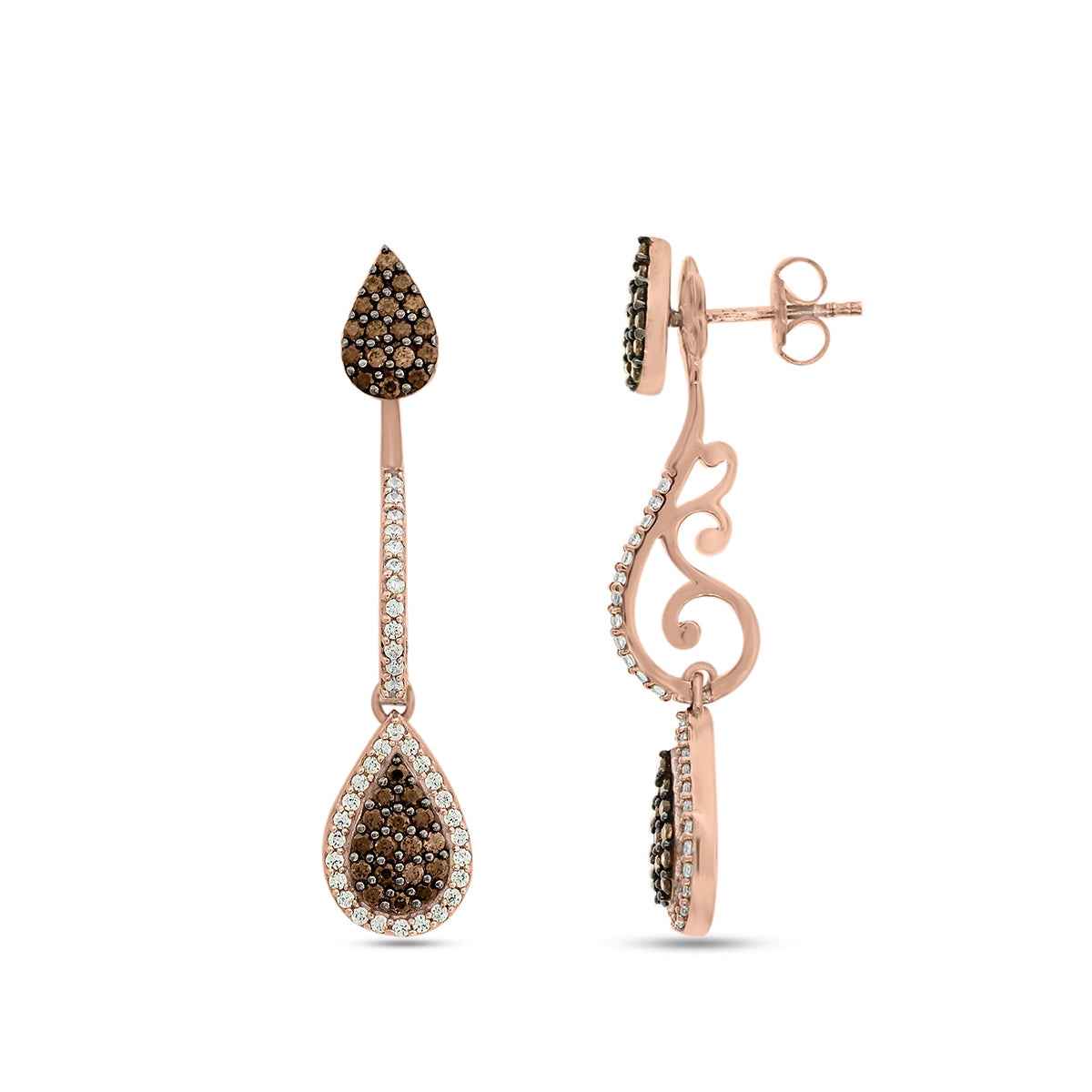 1 ct. tw. Mocha Diamond Dangle Earrings in 10K Pink Gold